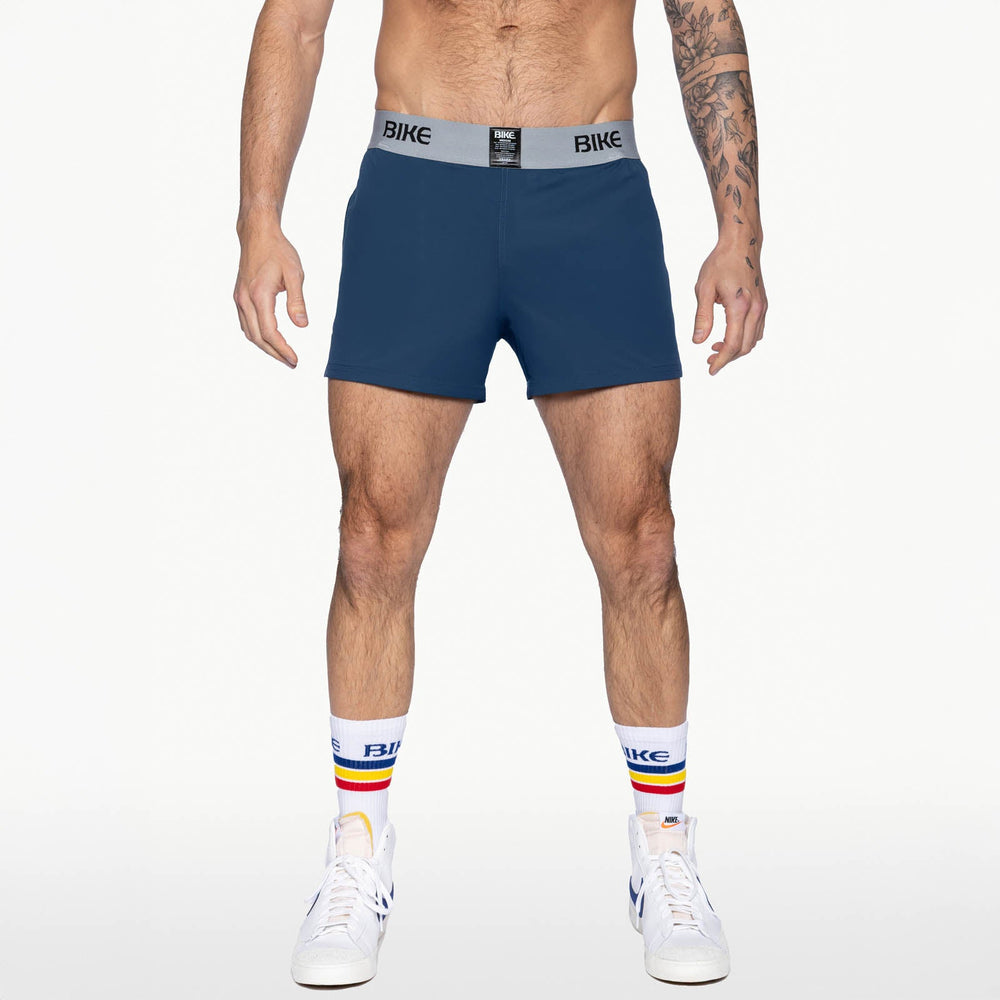 BIKE Athletic Jock Short in navy – built-in jockstrap 4-way stretch performance short