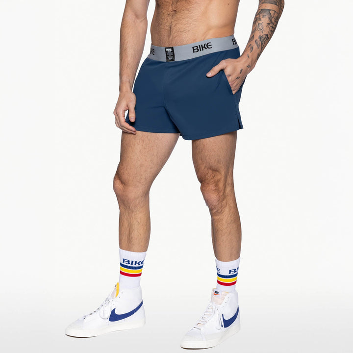 BIKE Athletic Jock Short in navy – built-in jockstrap 4-way stretch performance short