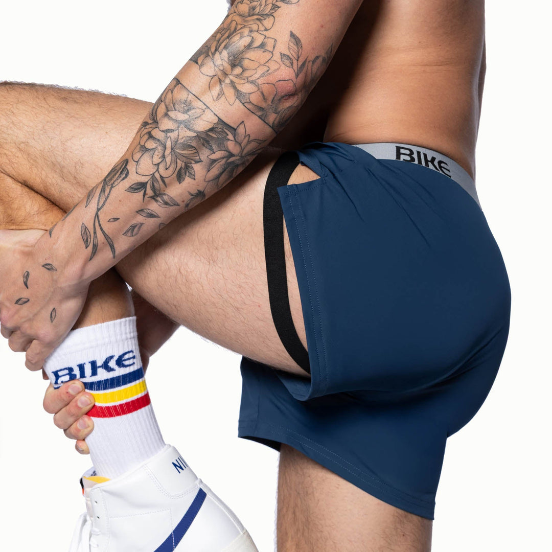 BIKE Athletic Jock Short in navy – built-in jockstrap 4-way stretch performance short