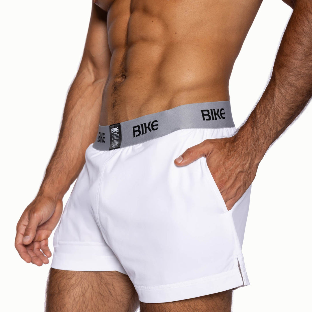 BIKE Athletic Jock Short in white – built-in jockstrap 4-way stretch performance short