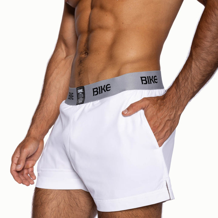 BIKE Athletic Jock Short in white – built-in jockstrap 4-way stretch performance short