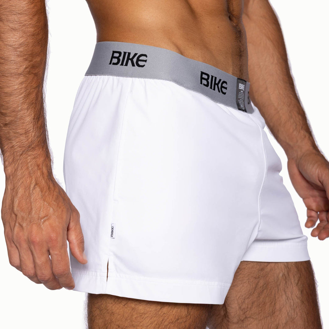 BIKE Athletic Jock Short in white – built-in jockstrap 4-way stretch performance short
