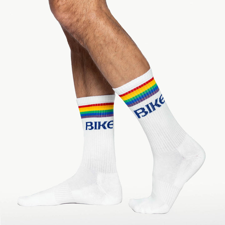 BIKE Athletic Pride crew socks – bold vibrant rainbow Pride athletic socks