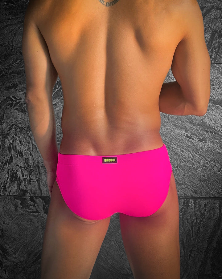 BADBUI Modern Classic Swim Brief in hot pink – men's sporty quick-dry fitted swim brief