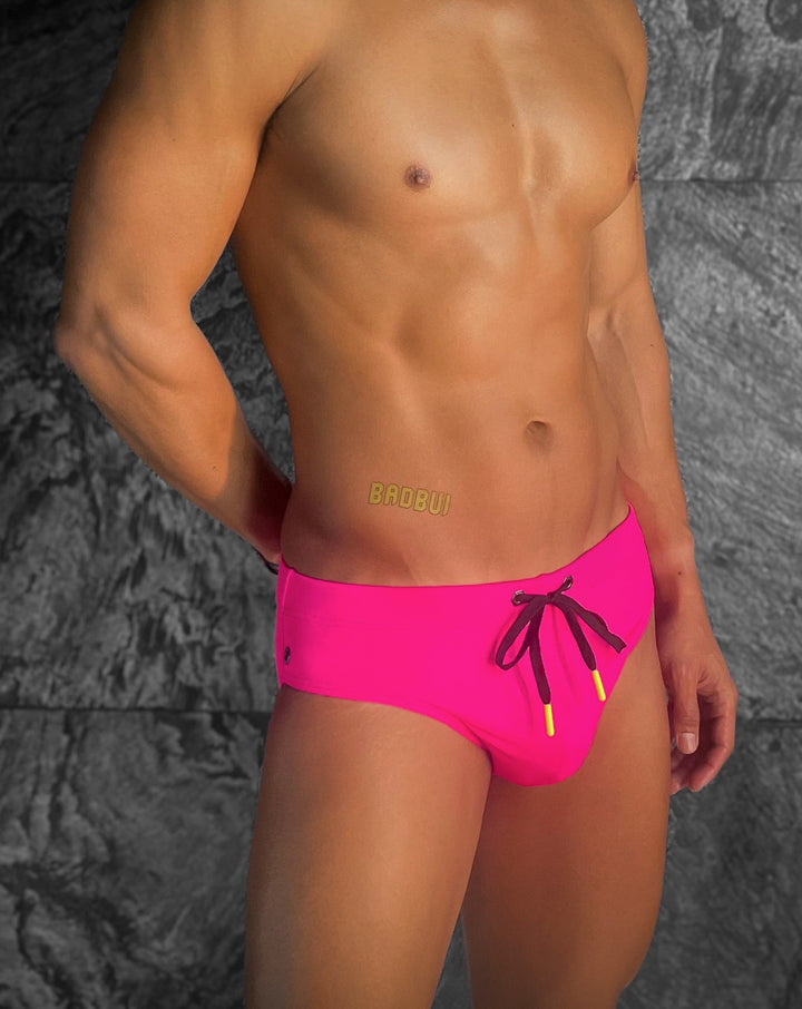 BADBUI Modern Classic Swim Brief in hot pink – men's sporty quick-dry fitted swim brief