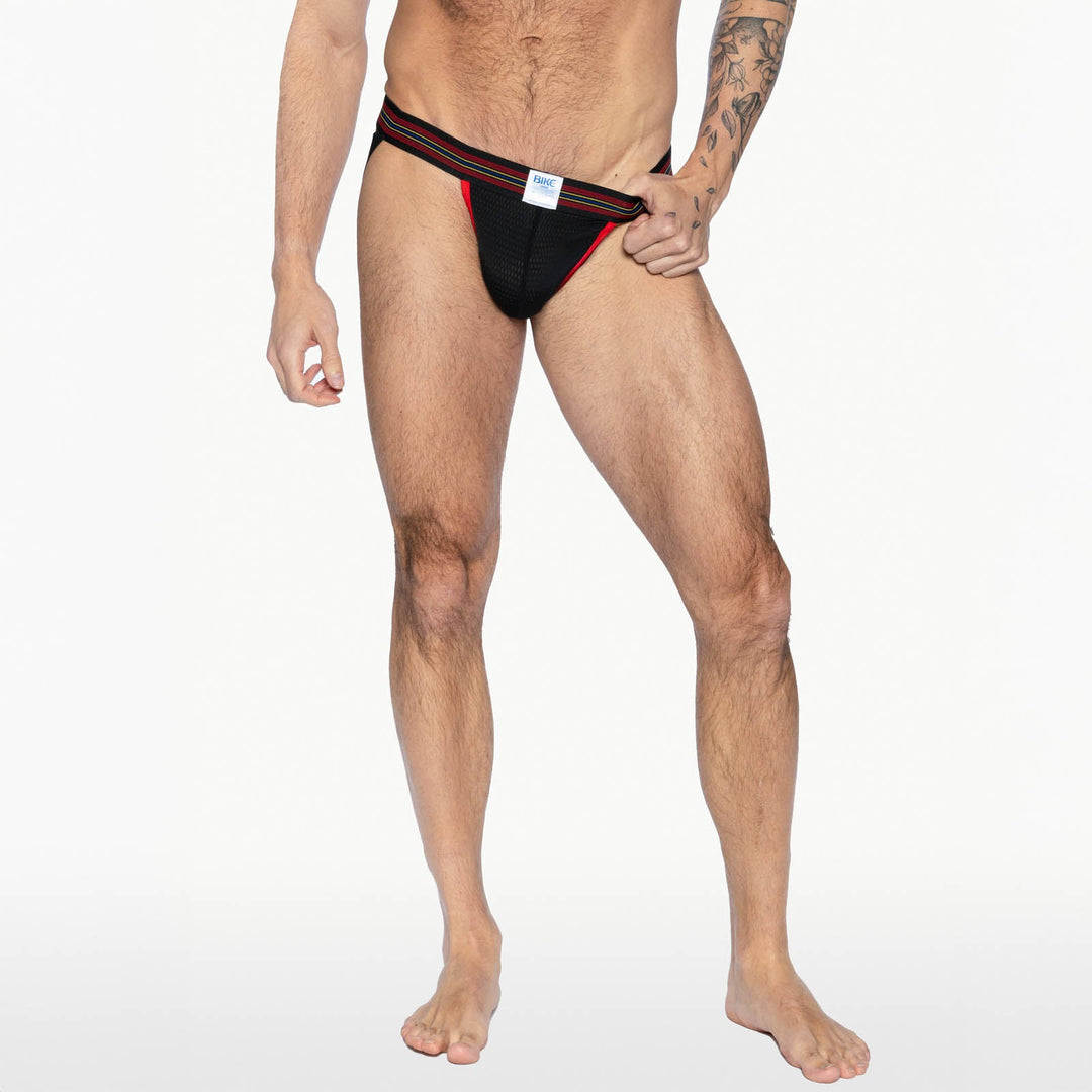 BIKE Athletic Mesh Jockstrap – Men’s Breathable Black Underwear with Signature Stripe Waistband