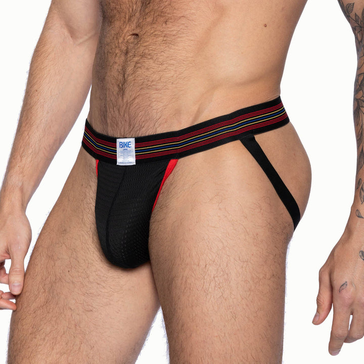 BIKE Athletic Mesh Jockstrap – Men’s Breathable Black Underwear with Signature Stripe Waistband