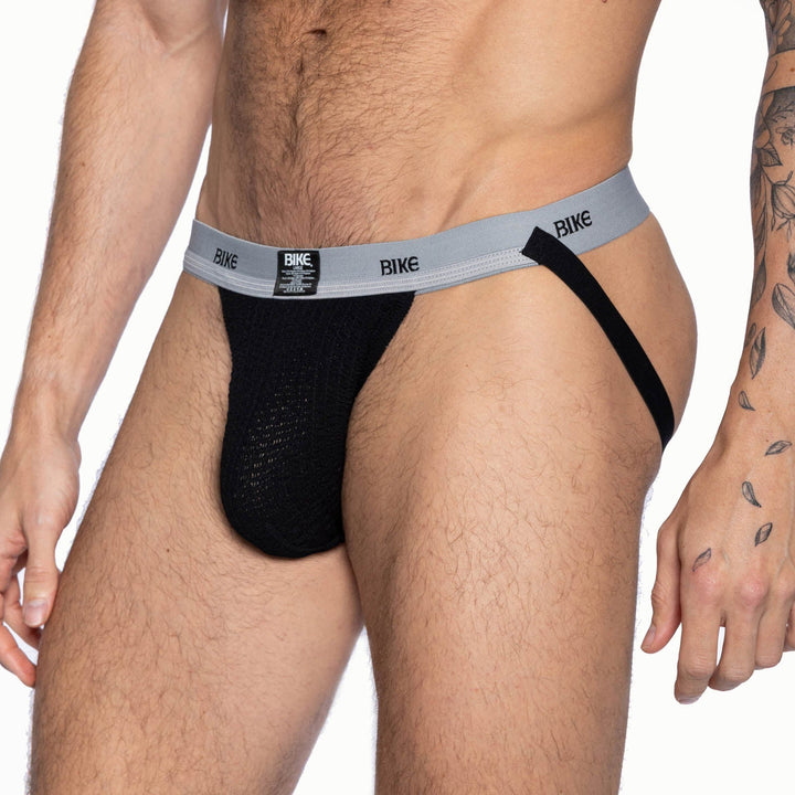 BIKE Athletic Swimmer Jockstrap – Men’s Low-Cut Black Performance Supporter with 1" Skinny Waistband