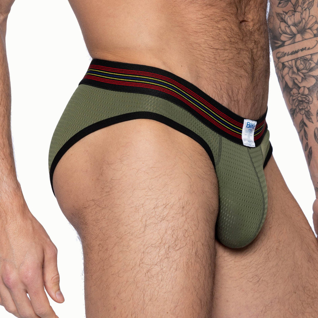BIKE Athletic Mesh Brief – Men's Lightweight Breathable Performance Underwear in Olive Green