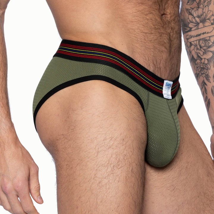 BIKE Athletic Mesh Brief – Men's Lightweight Breathable Performance Underwear in Olive Green