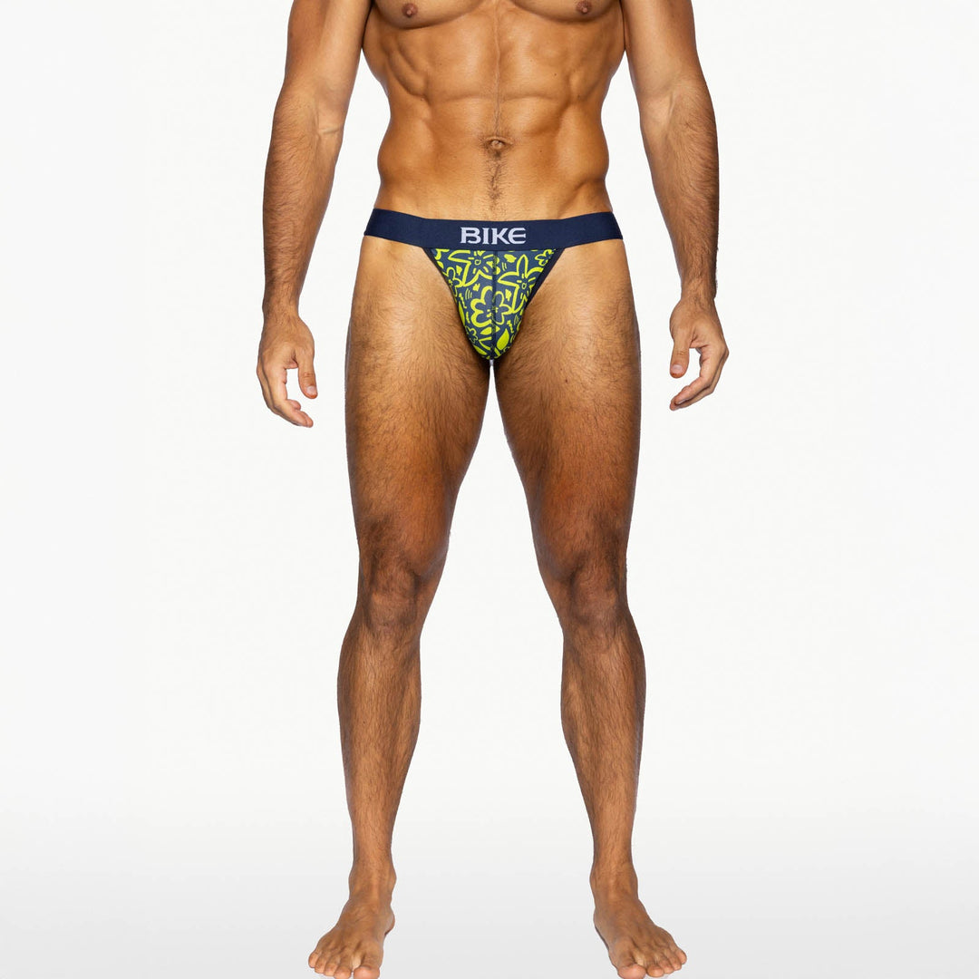 BIKE Athletic Stretch Cotton Jock Brief – Men’s "Flower Party" Print Support Briefs with Contoured Pouch
