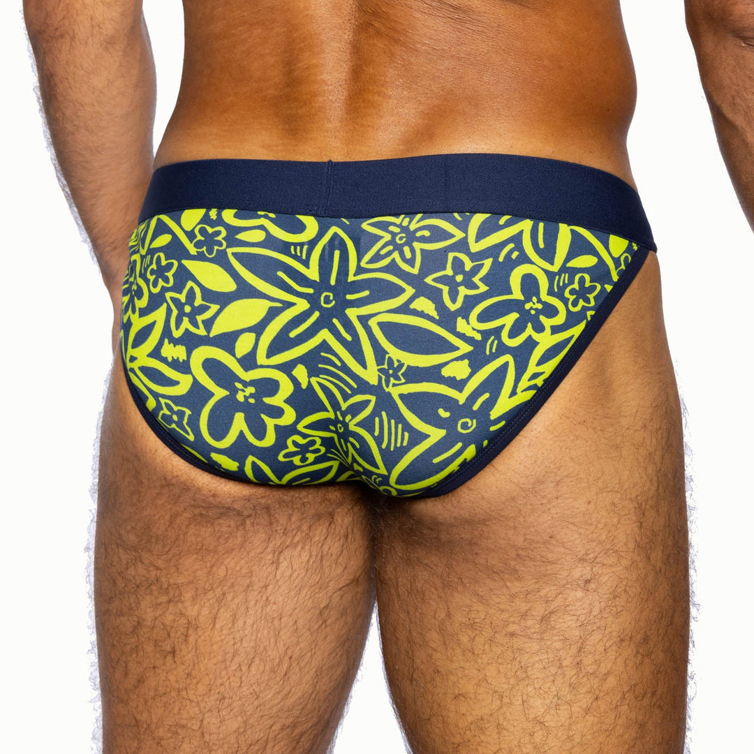 BIKE Athletic Stretch Cotton Jock Brief – Men’s "Flower Party" Print Support Briefs with Contoured Pouch