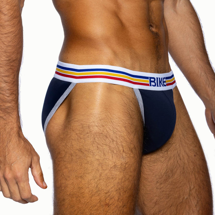 BIKE Athletic Stretch Cotton Jock Brief – Men's Improved Fit Contoured Pouch Underwear in Navy