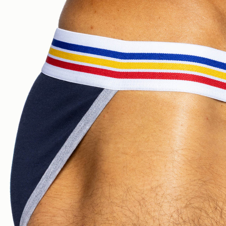 BIKE Athletic Stretch Cotton Jock Brief – Men's Improved Fit Contoured Pouch Underwear in Navy