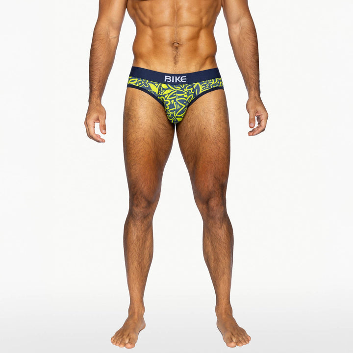 BIKE® Athletic Stretch Cotton Brief – Men’s High-Cut Performance Underwear (Flower Party)