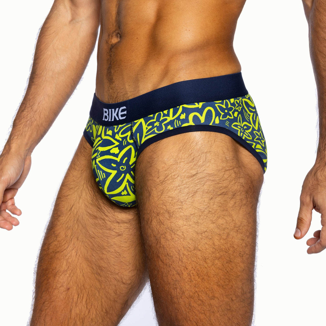 BIKE® Athletic Stretch Cotton Brief – Men’s High-Cut Performance Underwear (Flower Party)