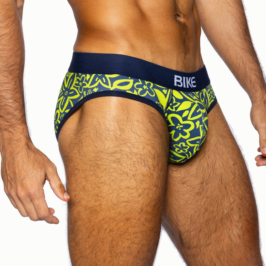 BIKE® Athletic Stretch Cotton Brief – Men’s High-Cut Performance Underwear (Flower Party)