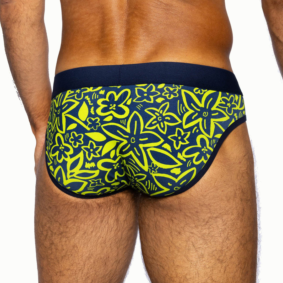 BIKE® Athletic Stretch Cotton Brief – Men’s High-Cut Performance Underwear (Flower Party)