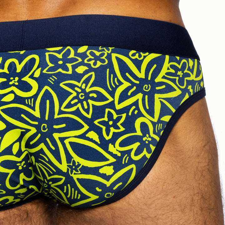 BIKE® Athletic Stretch Cotton Brief – Men’s High-Cut Performance Underwear (Flower Party)