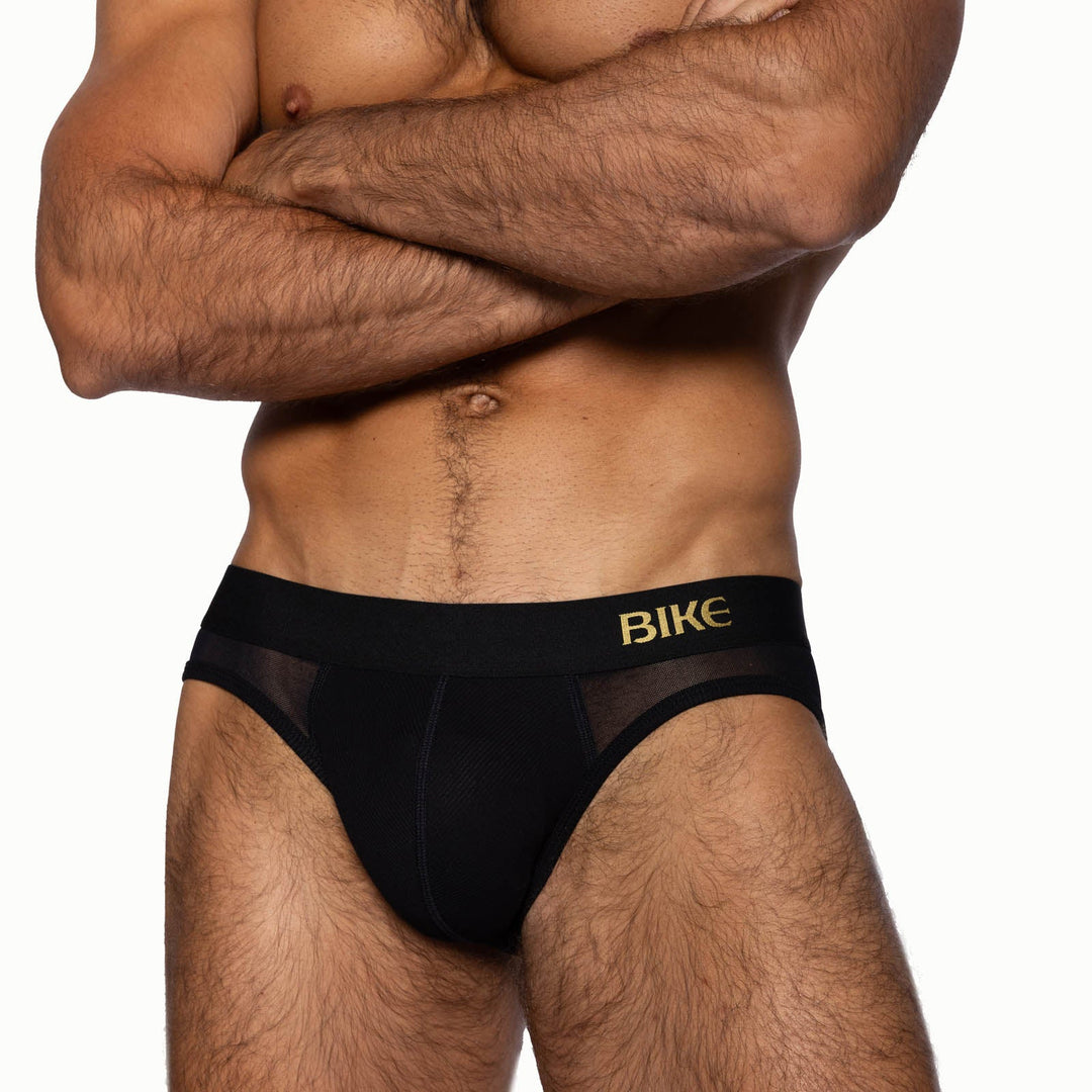 BIKE Athletic Sexy Rib Brief – Men’s Sheer Mesh & Cotton-Rayon Ribbed Underwear (Stock Black)