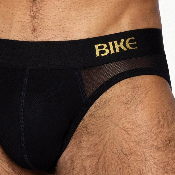 BIKE Athletic Sexy Rib Brief – Men’s Sheer Mesh & Cotton-Rayon Ribbed Underwear (Stock Black)