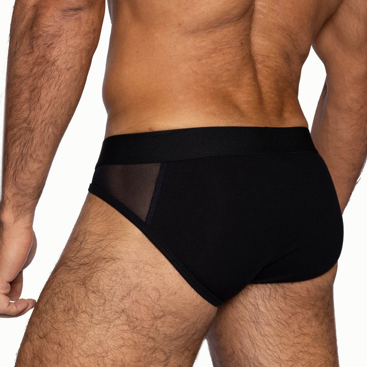 BIKE Athletic Sexy Rib Brief – Men’s Sheer Mesh & Cotton-Rayon Ribbed Underwear (Stock Black)