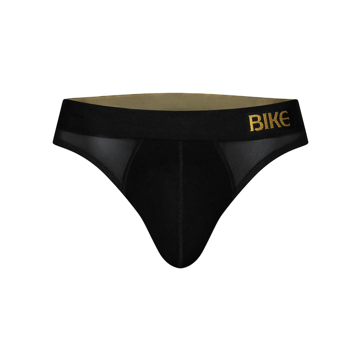 BIKE Athletic Sexy Rib Thong – Men’s Ribbed Cotton Blend Thong with Mesh Side Panels in Stock Black