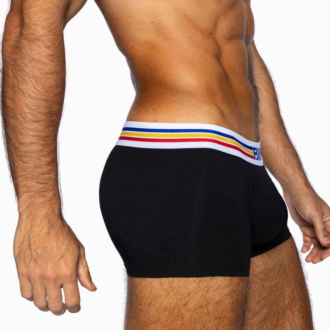 BIKE Athletic Stretch Cotton Trunk Underwear – Men’s 3" Inseam Mid-Rise Black Trunks with Contoured Pouch