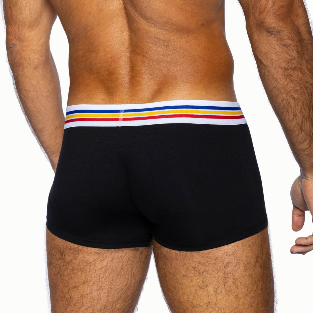 BIKE Athletic Stretch Cotton Trunk Underwear – Men’s 3" Inseam Mid-Rise Black Trunks with Contoured Pouch
