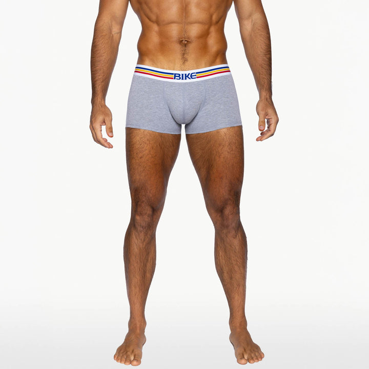 BIKE Athletic Stretch Cotton Trunk Underwear – Men's Mid-Rise Gray Trunks with Contoured Support Pouch
