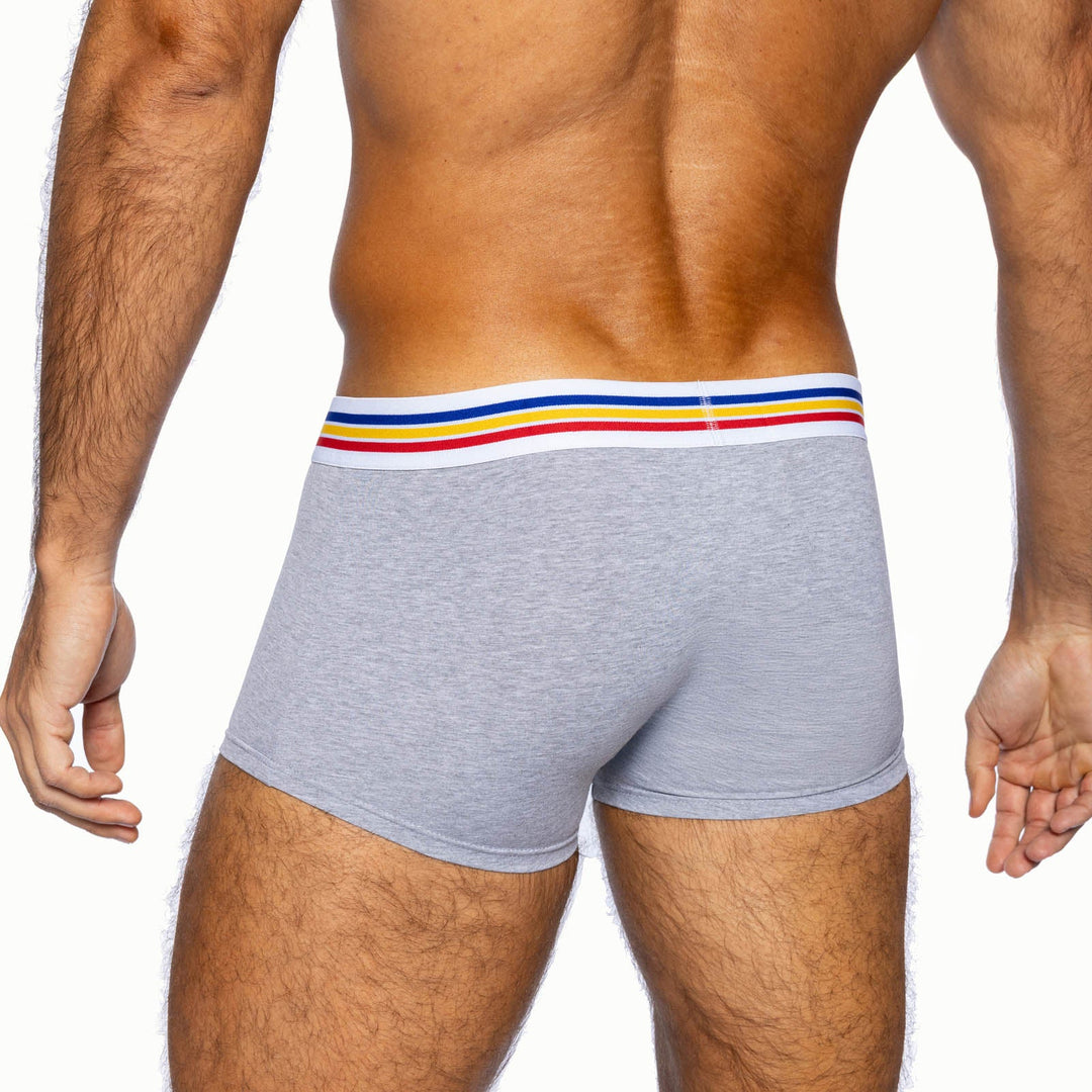 BIKE Athletic Stretch Cotton Trunk Underwear – Men's Mid-Rise Gray Trunks with Contoured Support Pouch
