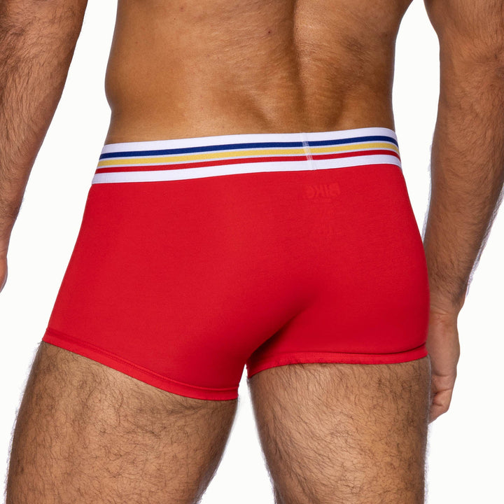 BIKE Athletic Stretch Cotton Trunk – Men’s 3” Inseam Mid-Rise Performance Underwear in Samba Red