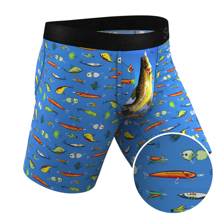 The Bait and Tackle Bass Long Leg Ball Hammock® Pouch Underwear w/ Fly | Fishing Print