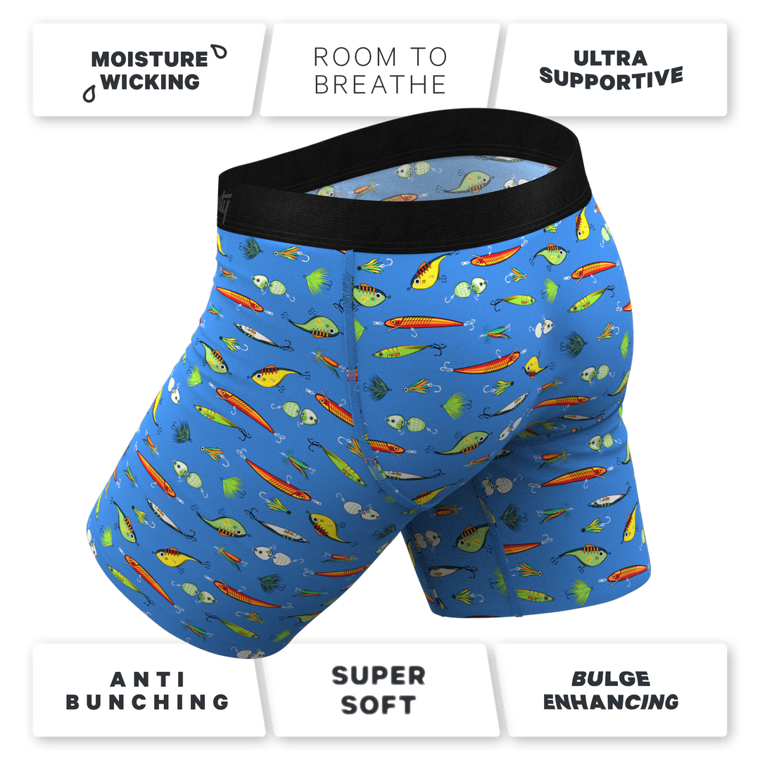 The Bait and Tackle Bass Long Leg Ball Hammock® Pouch Underwear w/ Fly | Fishing Print