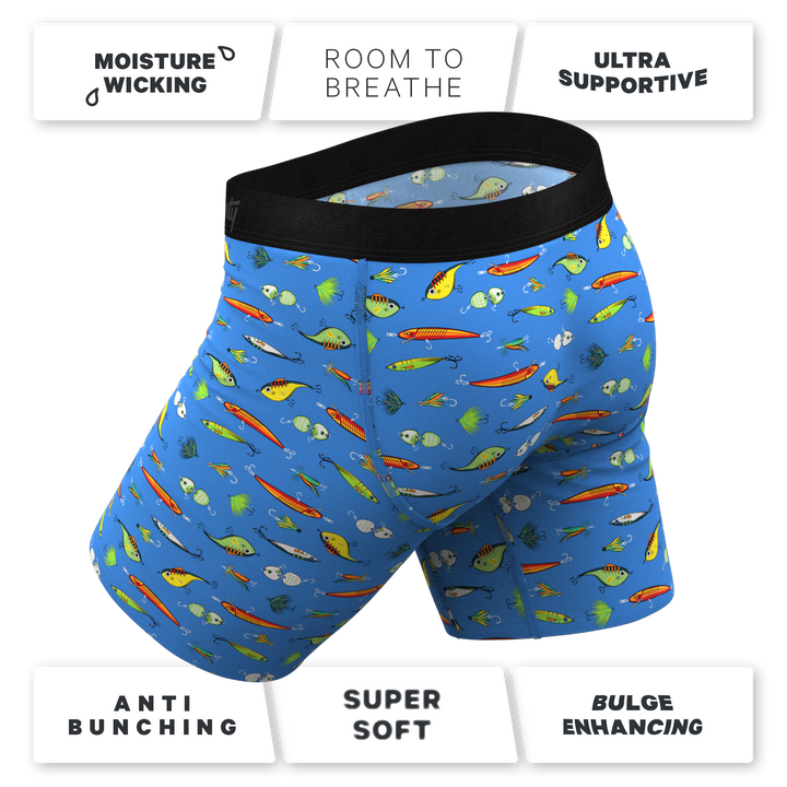 The Bait and Tackle Bass Long Leg Ball Hammock® Pouch Underwear w/ Fly | Fishing Print