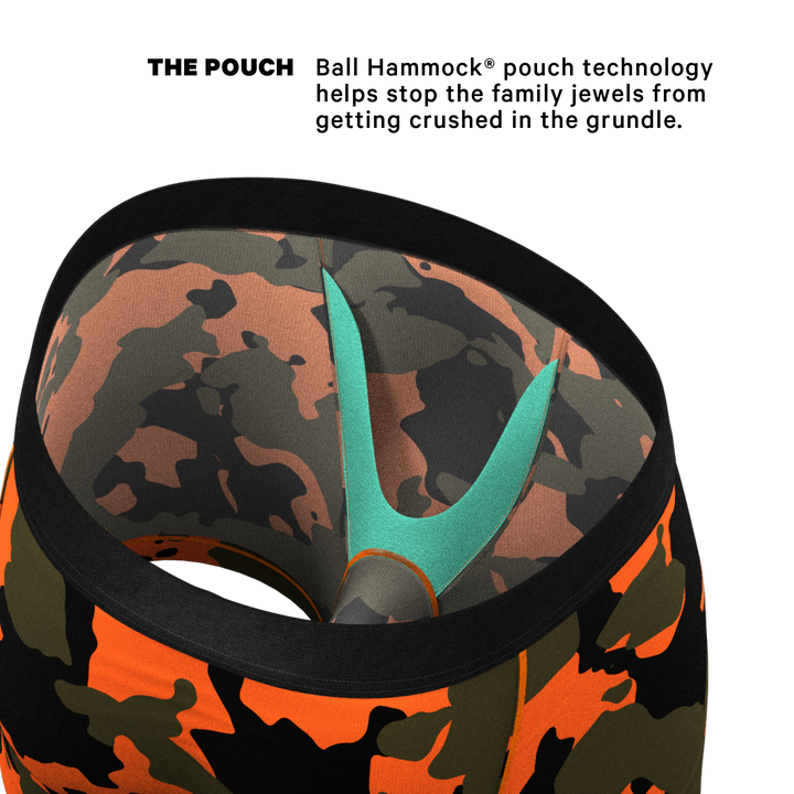 Shinesty The Bambi Bunchers orange camo deer Ball Hammock pouch underwear – men's camo print boxer briefs