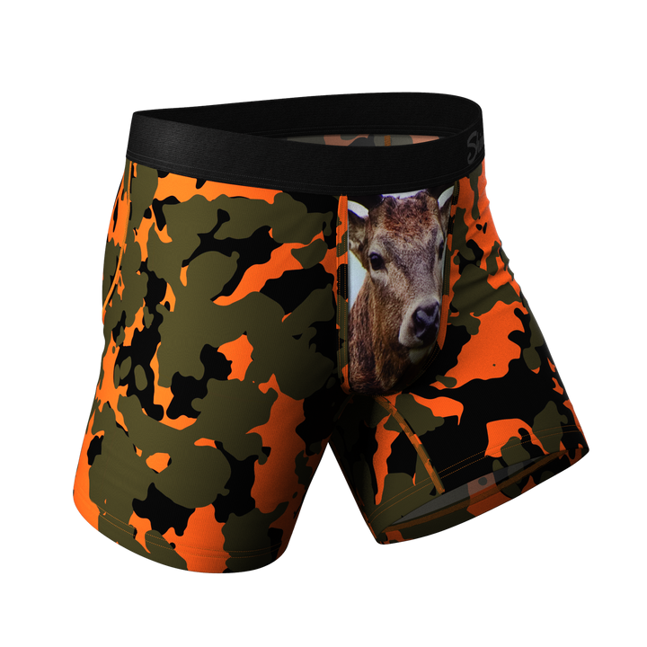 Shinesty The Bambi Bunchers orange camo deer Ball Hammock pouch underwear – men's camo print boxer briefs