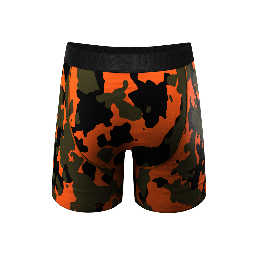 Shinesty The Bambi Bunchers orange camo deer Ball Hammock pouch underwear – men's camo print boxer briefs