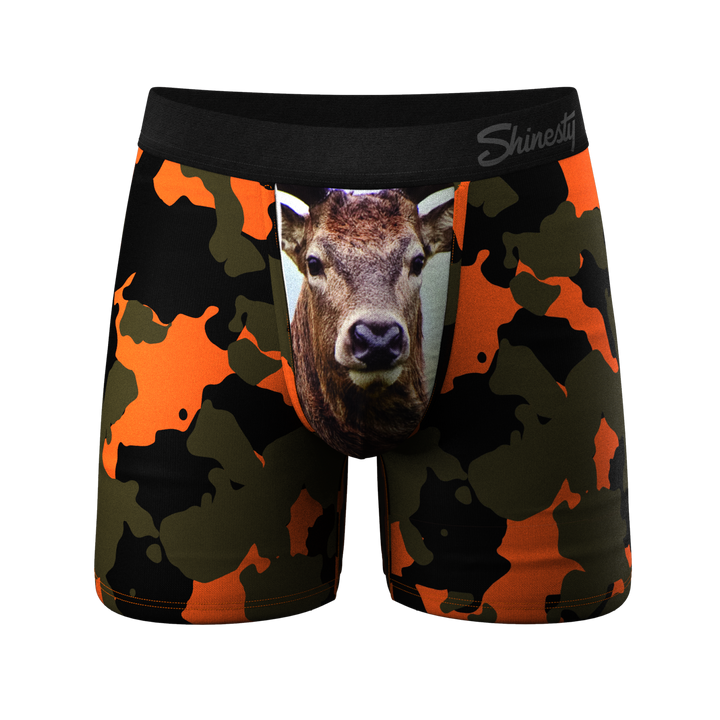 Shinesty The Bambi Bunchers orange camo deer Ball Hammock pouch underwear – men's camo print boxer briefs