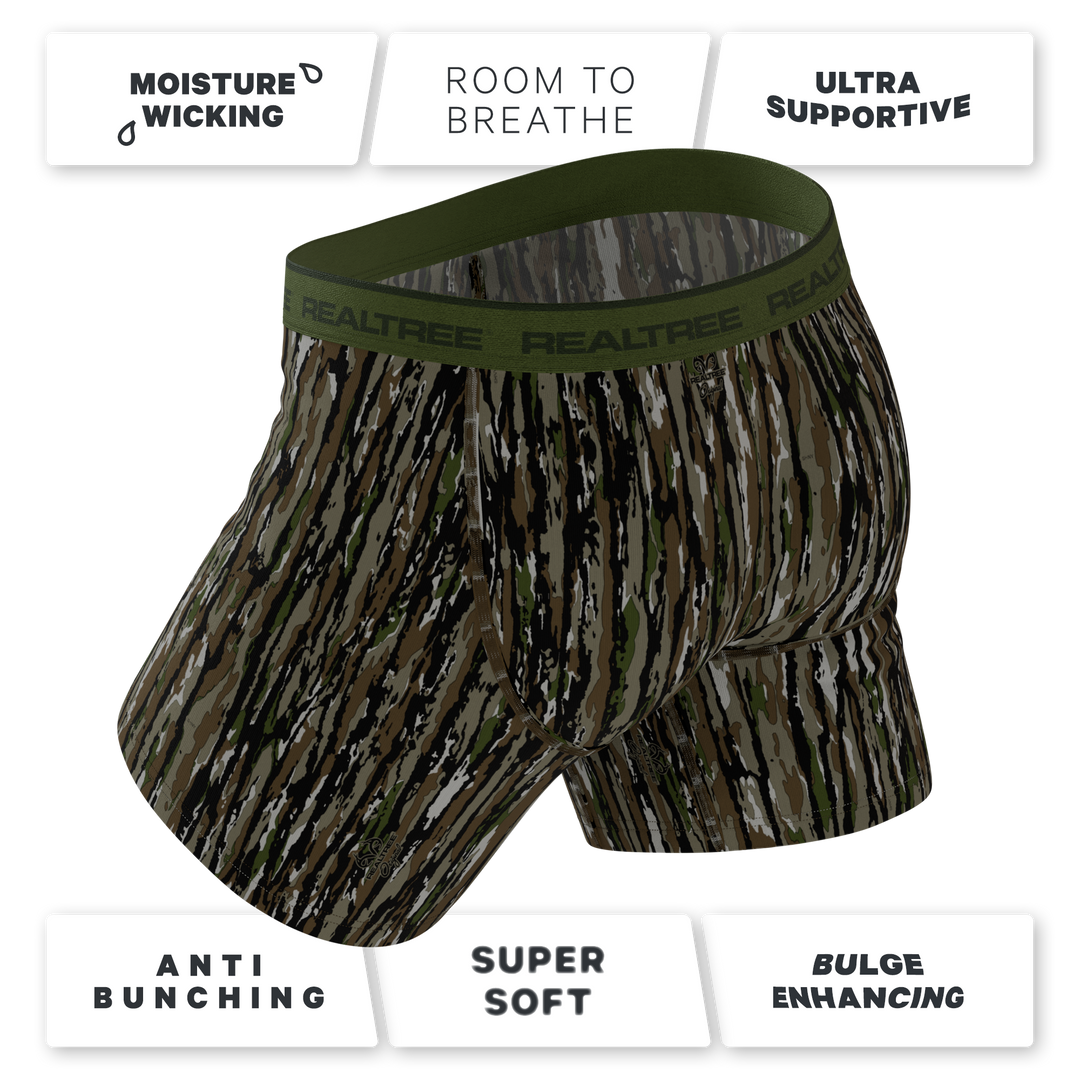 Shinesty x Realtree The Barking Up bark camouflage Ball Hammock underwear with fly – men's camo boxer brief