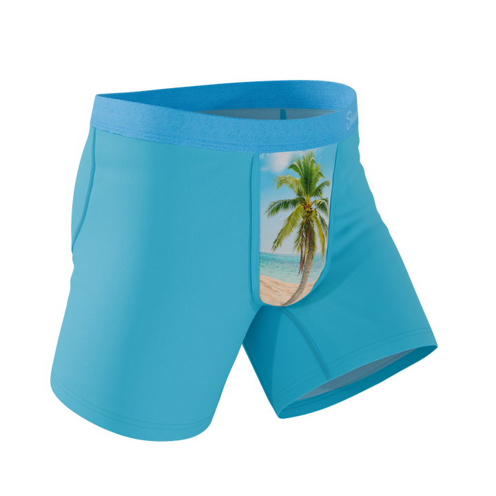 Shinesty The Beach Please palm tree Ball Hammock boxer briefs – tropical novelty underwear