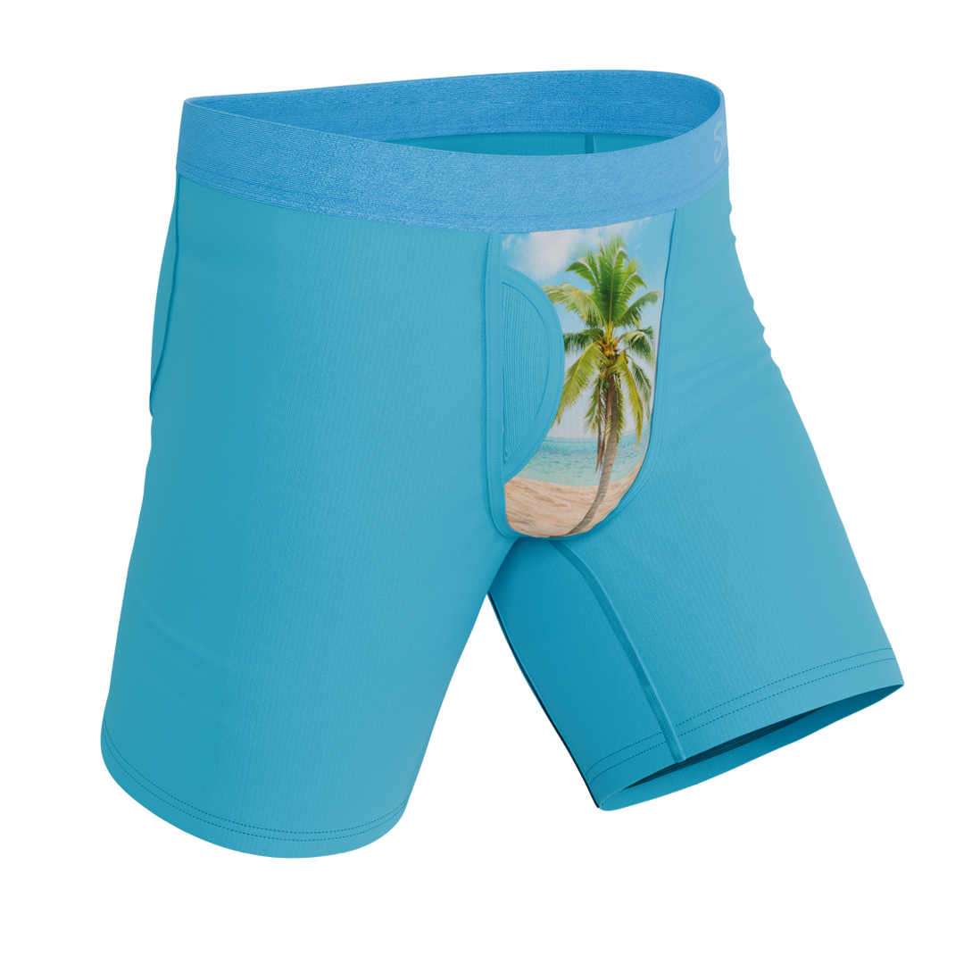 Shinesty The Beach Please palm tree long leg Ball Hammock boxer briefs with fly – tropical