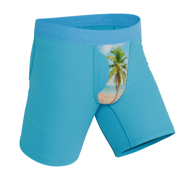 Shinesty The Beach Please palm tree long leg Ball Hammock boxer briefs with fly – tropical