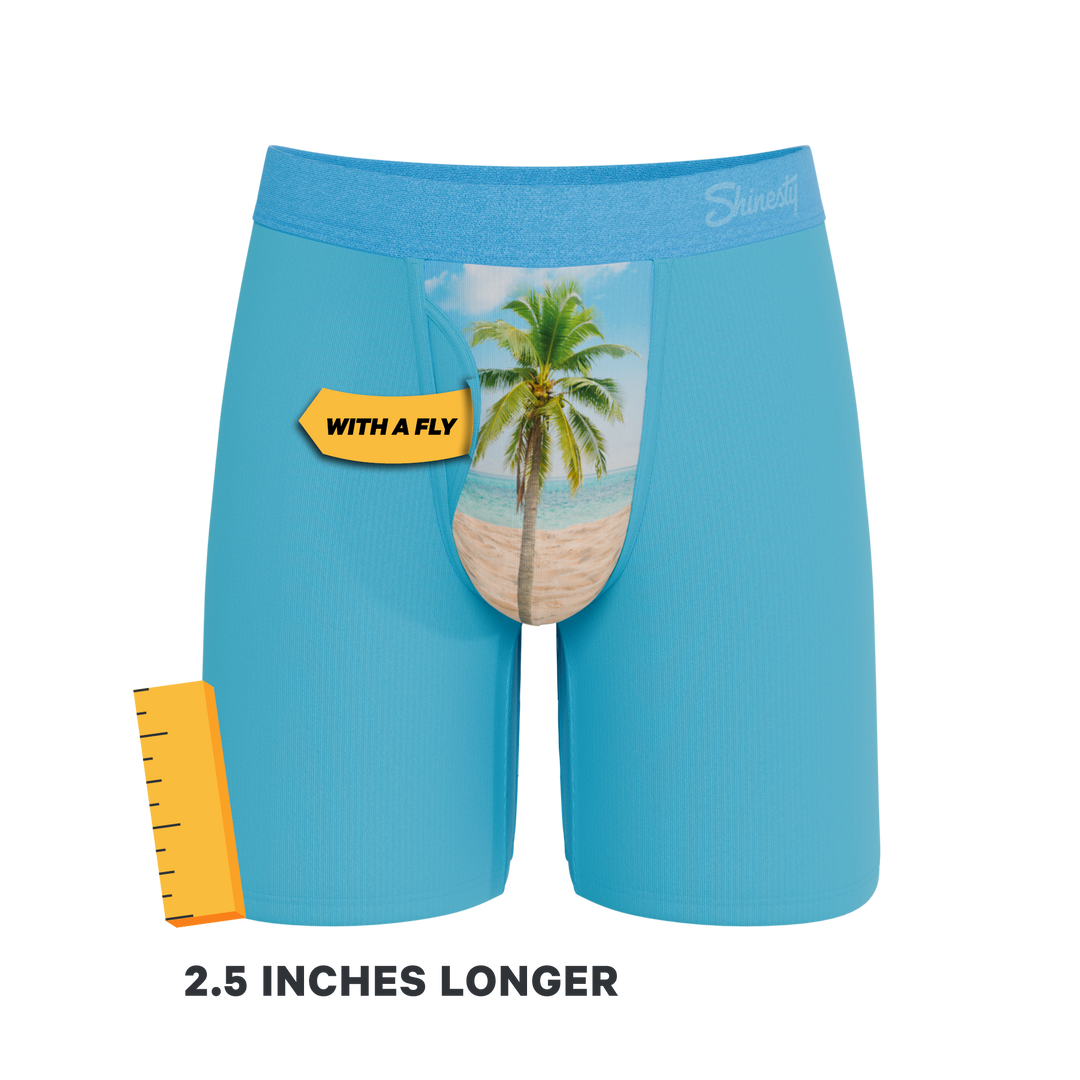 Shinesty The Beach Please palm tree long leg Ball Hammock boxer briefs with fly – tropical