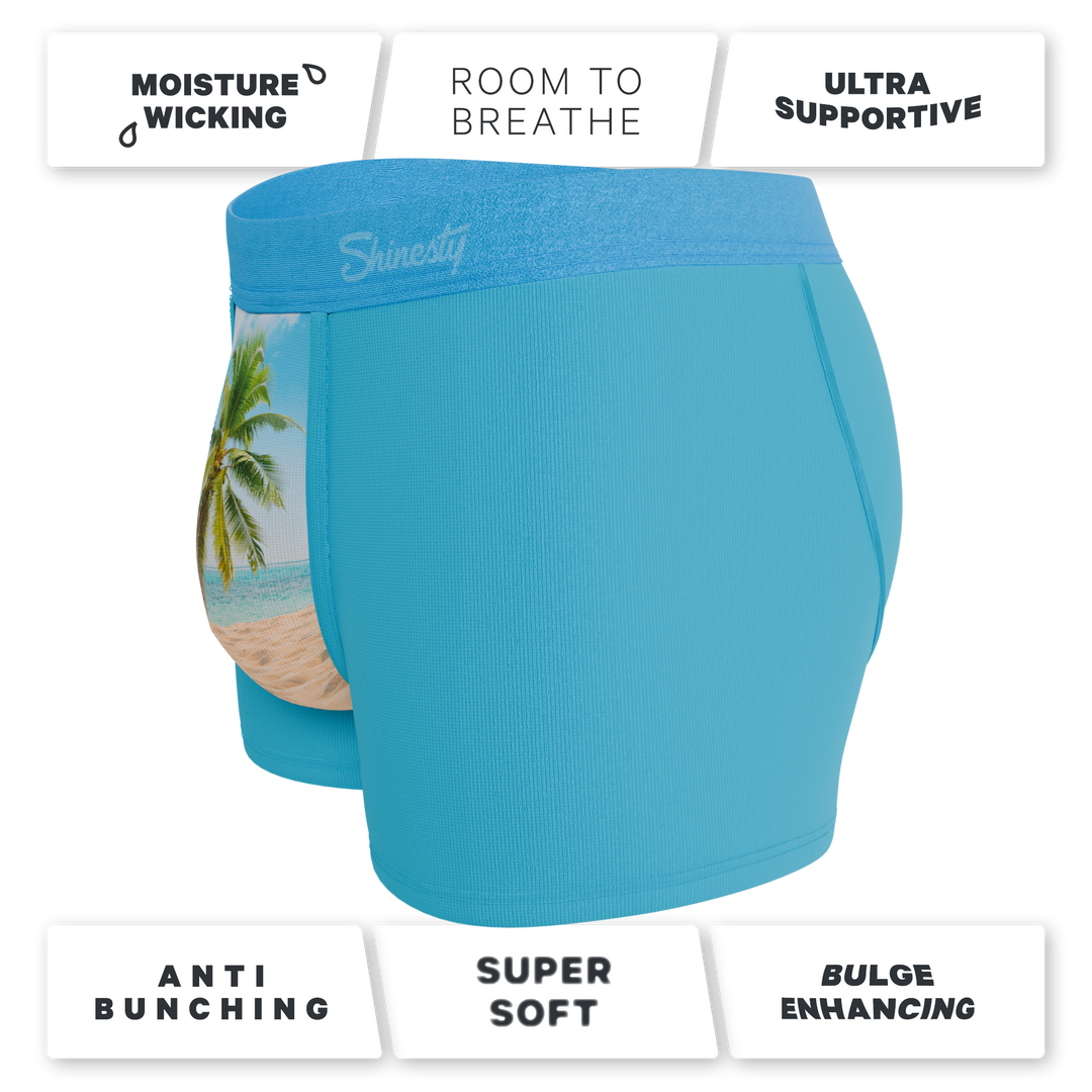 Shinesty The Beach Please palm tree Ball Hammock trunks – funny tropical trunk underwear