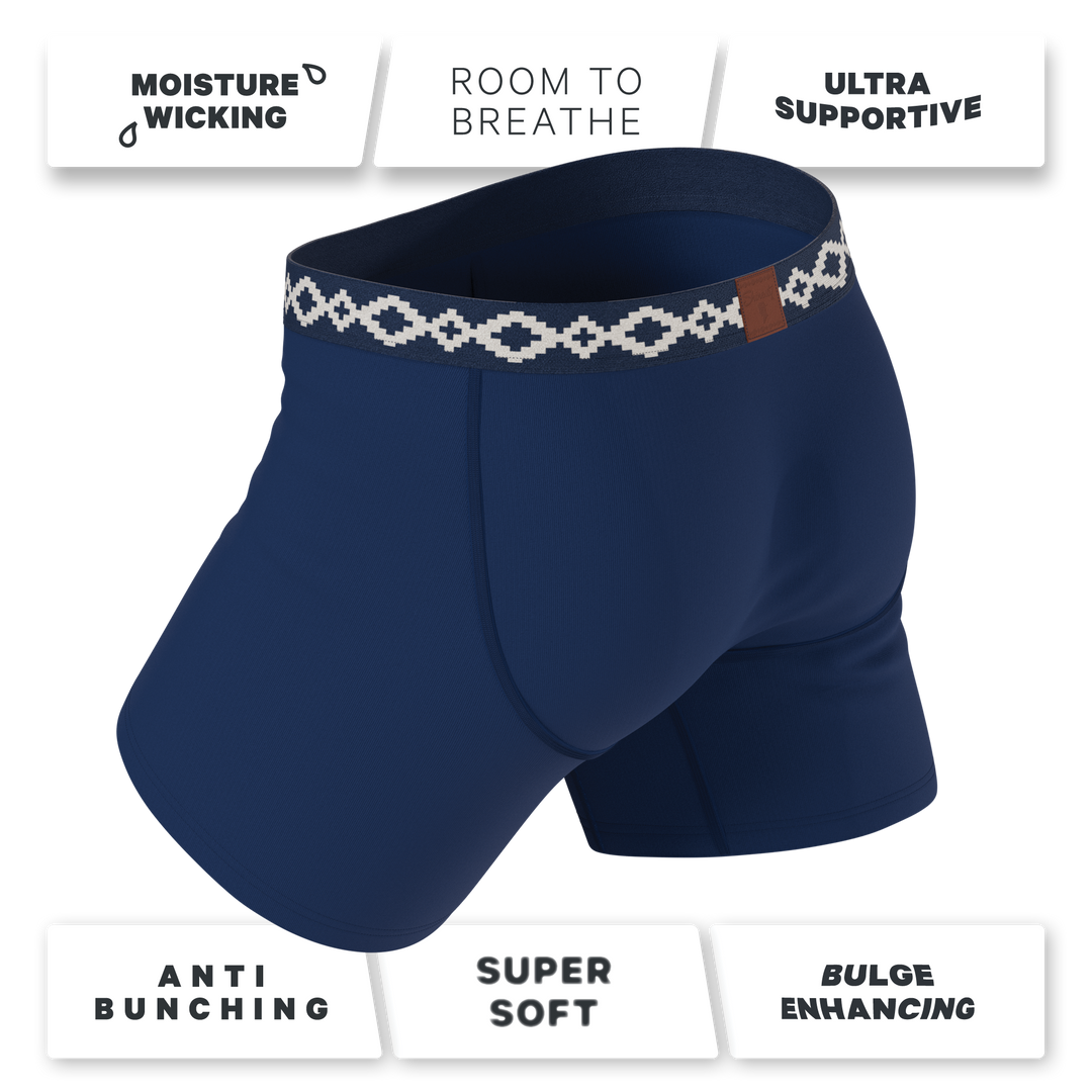 Shinesty x La Matera The Big Corbina Blue navy Ball Hammock underwear with fly – men's navy boxer brief