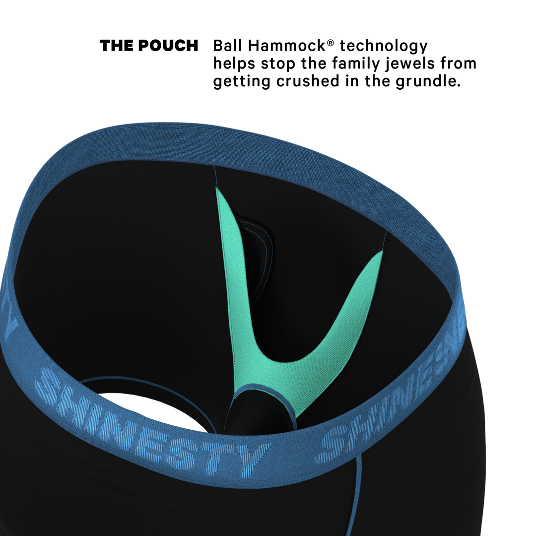 Shinesty "The Black Hole" Black and Blue Ball Hammock® Pouch Underwear With Fly