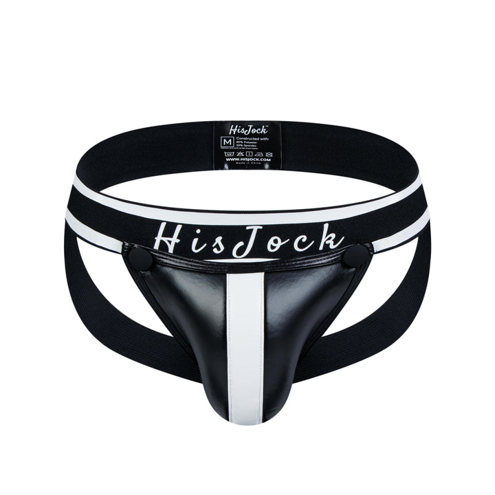 HisJock Armor Jock in black – men's faux leather snap codpiece jockstrap