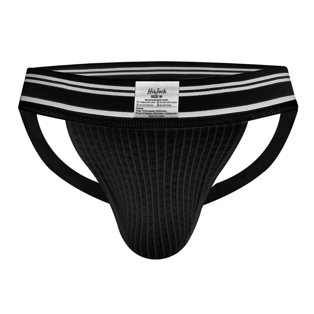HisJock Core Jock in Bathhouse Black 2 inch waistband – men's classic athletic jockstrap