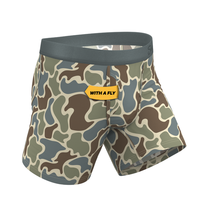 Shinesty The Blender grey duck camo Ball Hammock underwear with fly – men's grey duck camo fly boxer